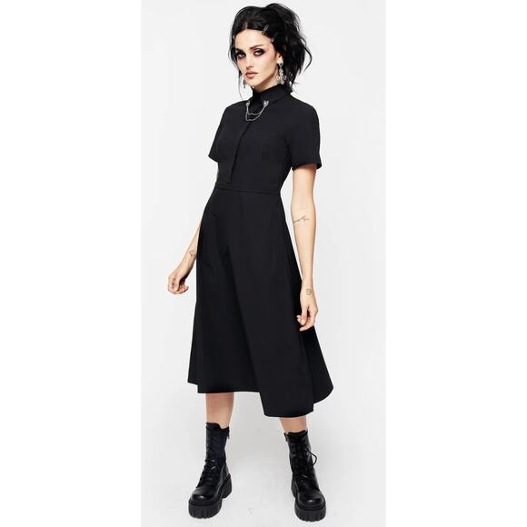 Disturbia Fenrir Midi Shirt Dress Womens Size 6 UK 10 Black New Cotton - Picture 1 of 14